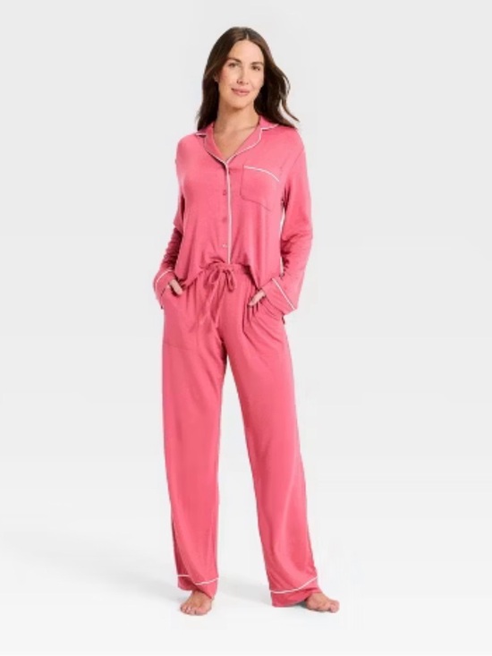 Auden Other - Auden Pink Button-Front Long-Sleeve Pajama Set with Drawstring